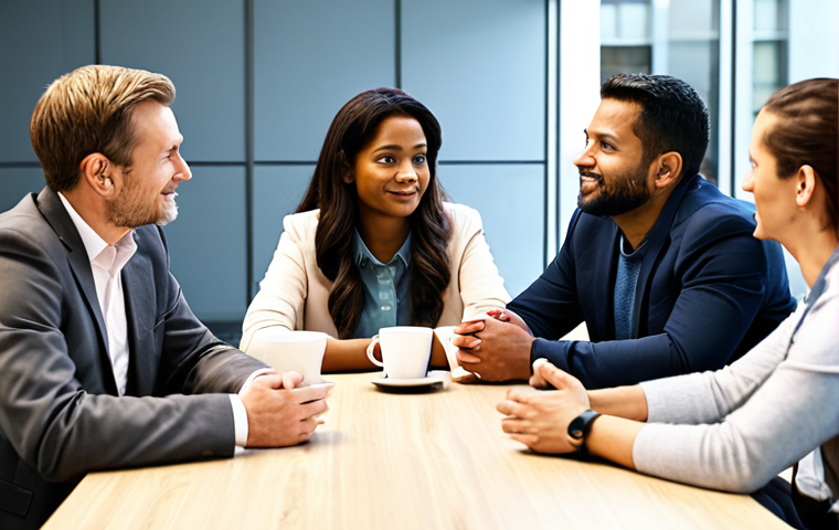 Market Research Focus Group**

A diverse group of adults, fully clothed in casual and modest attire, participating in a market research focus group. They are seated around a table in a brightly lit conference room, discussing their opinions on a new coffee brand. The scene should convey a sense of open communication and engagement. "Professional setting", "safe for work", "appropriate content", "natural body proportions", "well-formed hands", "perfect anatomy".

**