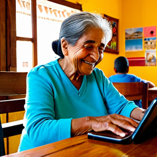 Home 17 사회적 배제와 포용 정책 - **Image Prompt 1: Digital Accessibility Center**
"An elderly Latina woman, with kind, wrinkled e...