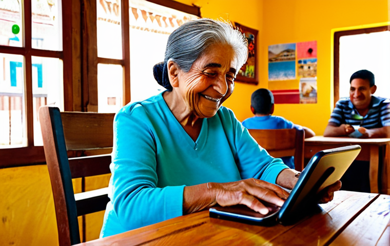 사회적 배제와 포용 정책 - **Image Prompt 1: Digital Accessibility Center**
"An elderly Latina woman, with kind, wrinkled e...