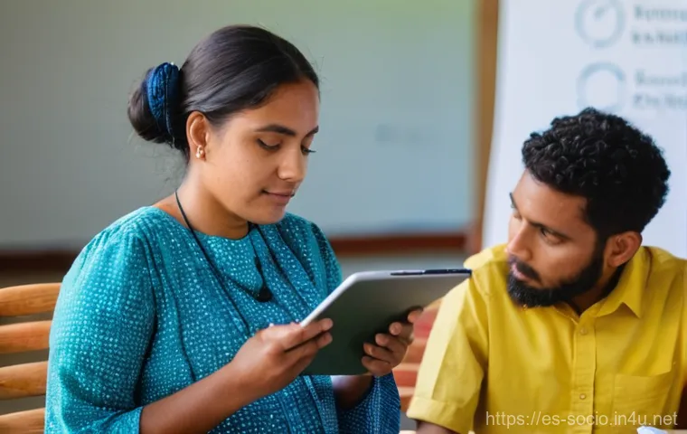 사회적 문제 해결을 위한 디자인 사고 - **Prompt:** A diverse team of designers, community members, and social workers (men and women, all a...