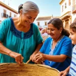 사회적 경제와 협동조합 - **Prompt:** A vibrant outdoor market square in a charming Andalusian town, bustling with people of v...