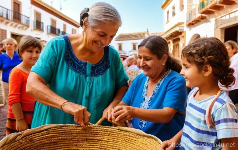 사회적 경제와 협동조합 - **Prompt:** A vibrant outdoor market square in a charming Andalusian town, bustling with people of v...
