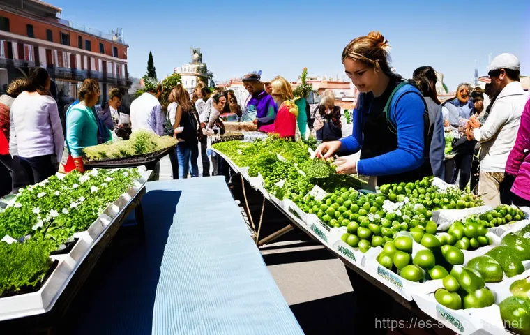 사회적 경제와 협동조합 - **Prompt:** A vibrant outdoor market square in a charming Andalusian town, bustling with people of v...