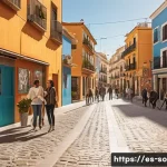 사회적 낙인과 범죄 연구 - A diverse urban neighborhood in Spain showing a mix of residential buildings and community spaces, w...