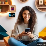 정체성 이론과 사회화 과정 - A vibrant digital scene showing a young Hispanic woman carefully curating her social media profile o...