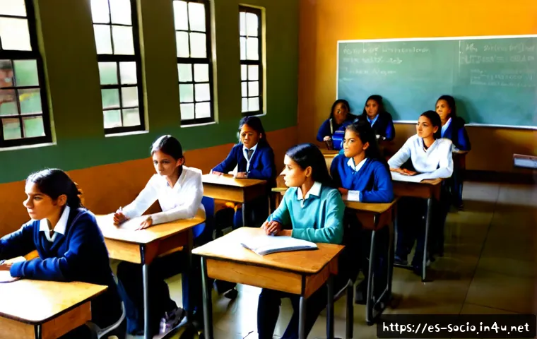 교육사회학 - Photorealistic sociology of education scene in a public secondary school classroom in Mexico City, d...